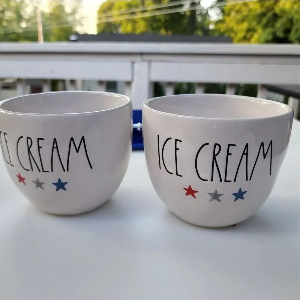 Rae Dunn Ice Cream Scoop And Two Ceramic Bowls Set of 3pcs Patriotic Celebration